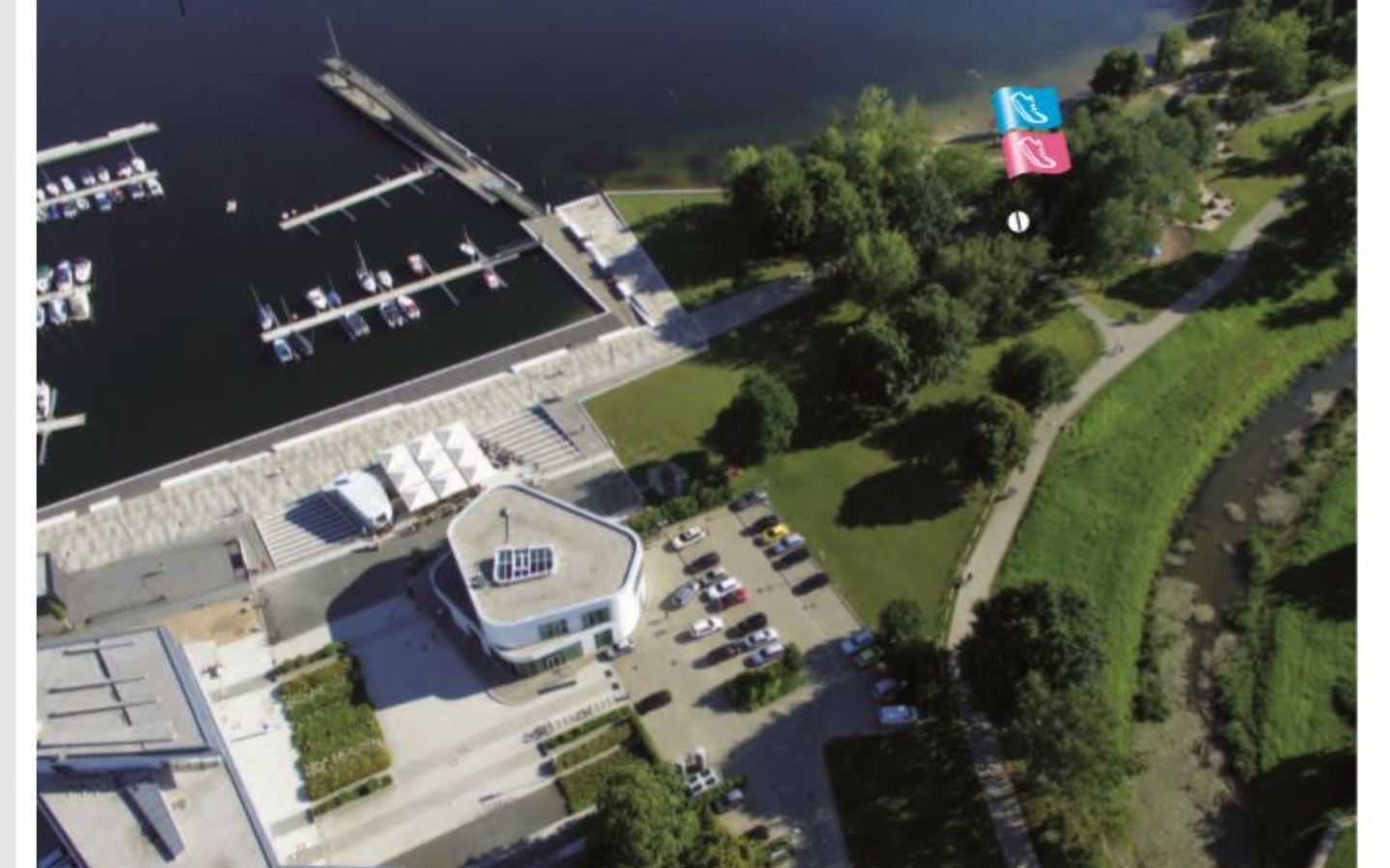 Markierung der Laufstrecken im Stadthafen, Foto: Stadt Senftenberg, Lizenz: Stadt Senftenberg